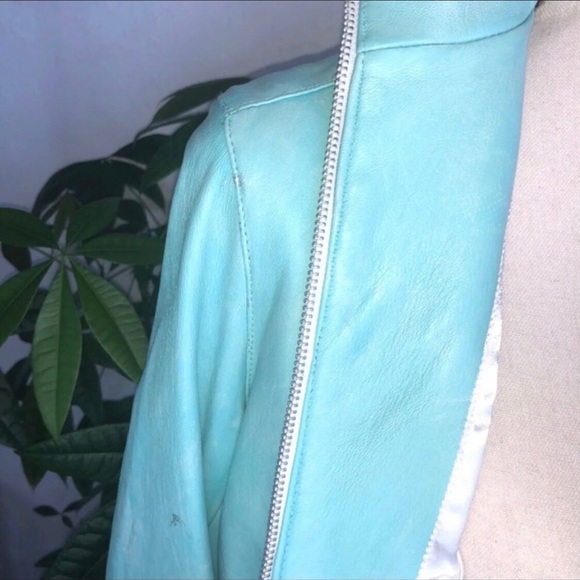Leather Turquoise distressed Biker Jacket NWOT - Picture 11 of 11